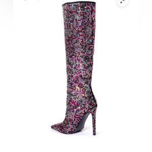 Elegant Multicolor Rhinestone Knee-High Boots.  Azalea Wang “Izzy” boots.